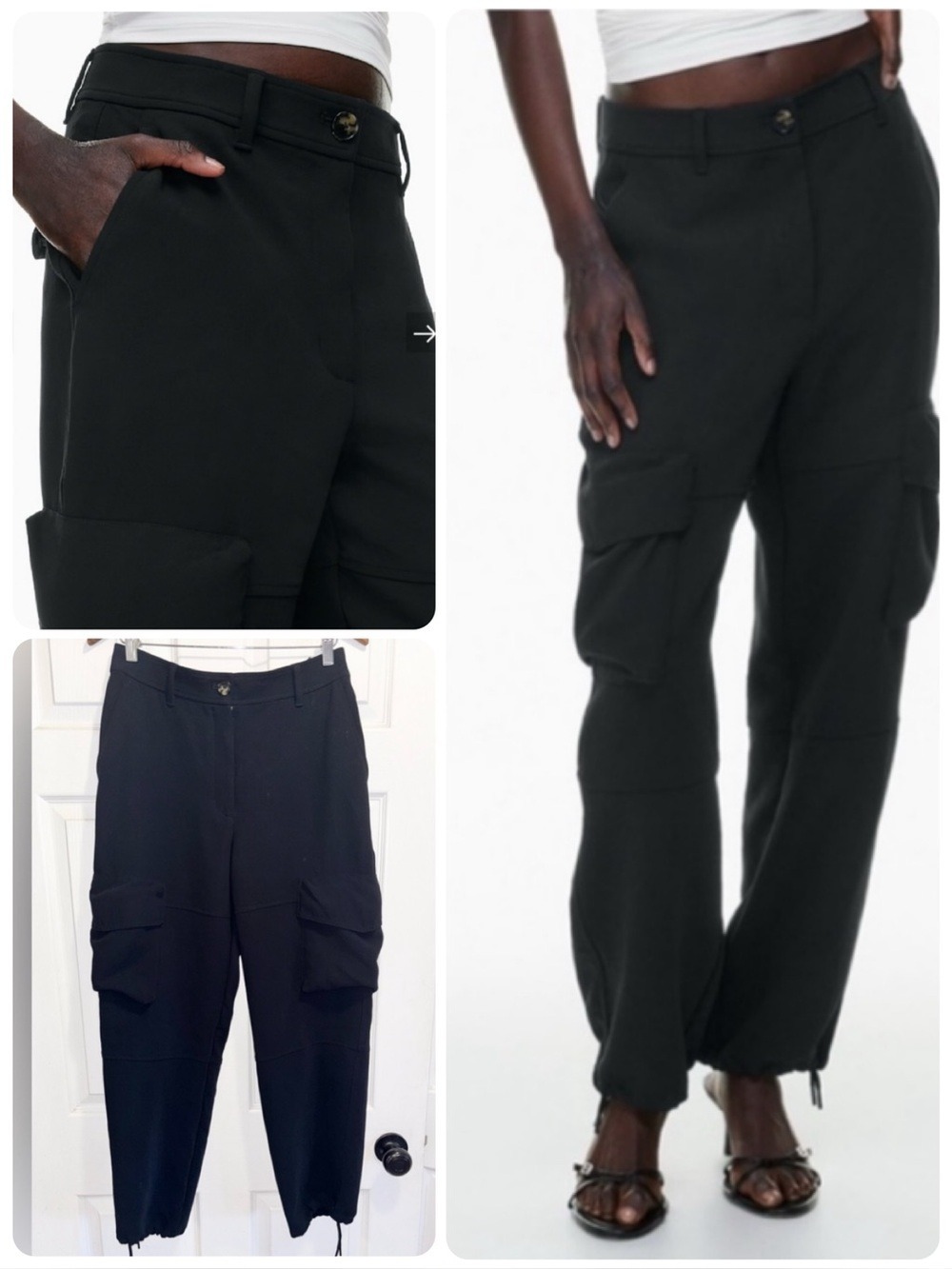Aritzia Wilfred New Project Cargo Pants Black High Rise Crepe Trousers Size 8